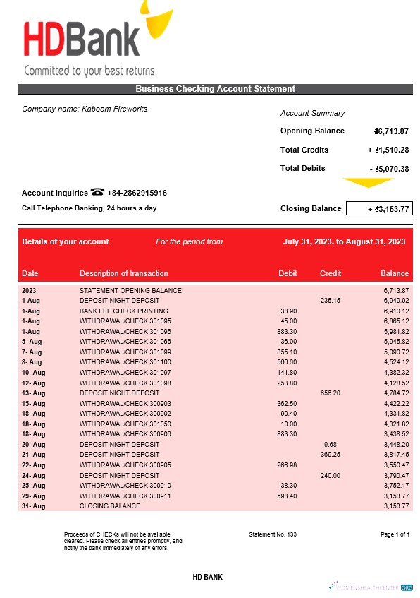 Download HD Bank company account statement Word and PDF template Photoshop template